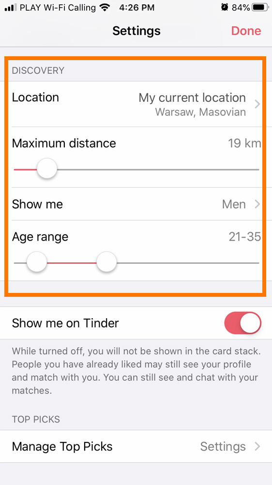tinder algorithm tinder code parameters