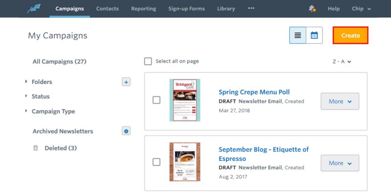 create email in constant contact