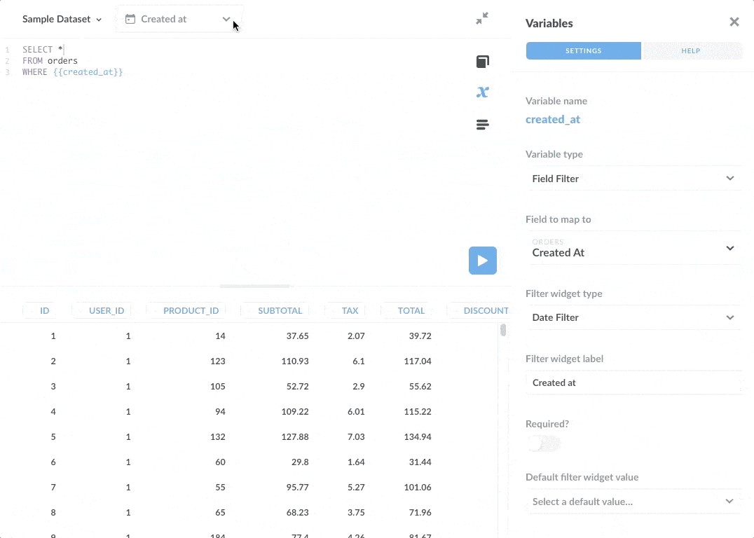 metabase smart filter widgets
