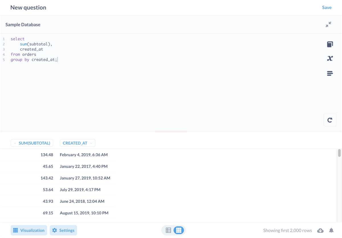 metabase sql editor