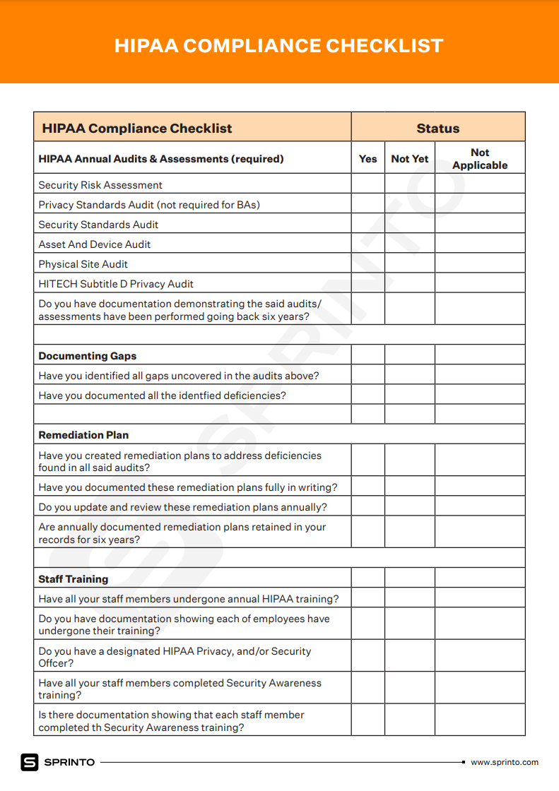 healthcare software hipaa compliance checklist