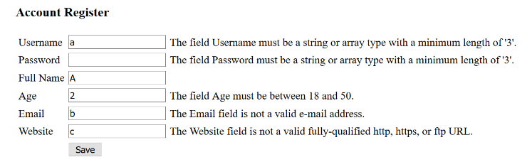 data validation account registration example