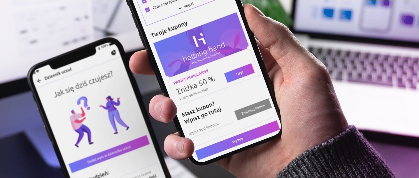 Two smartphones with the Helping Hand app