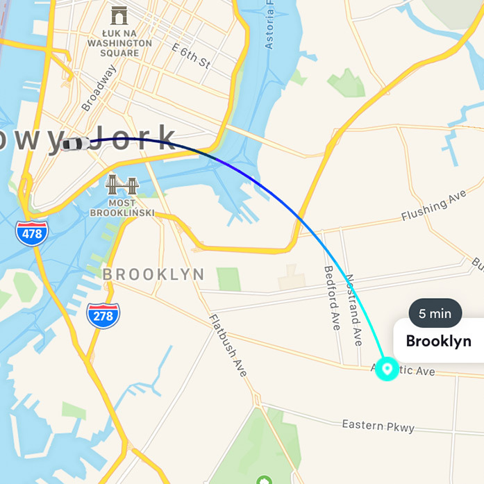 Obi app screenshot showing map of New York