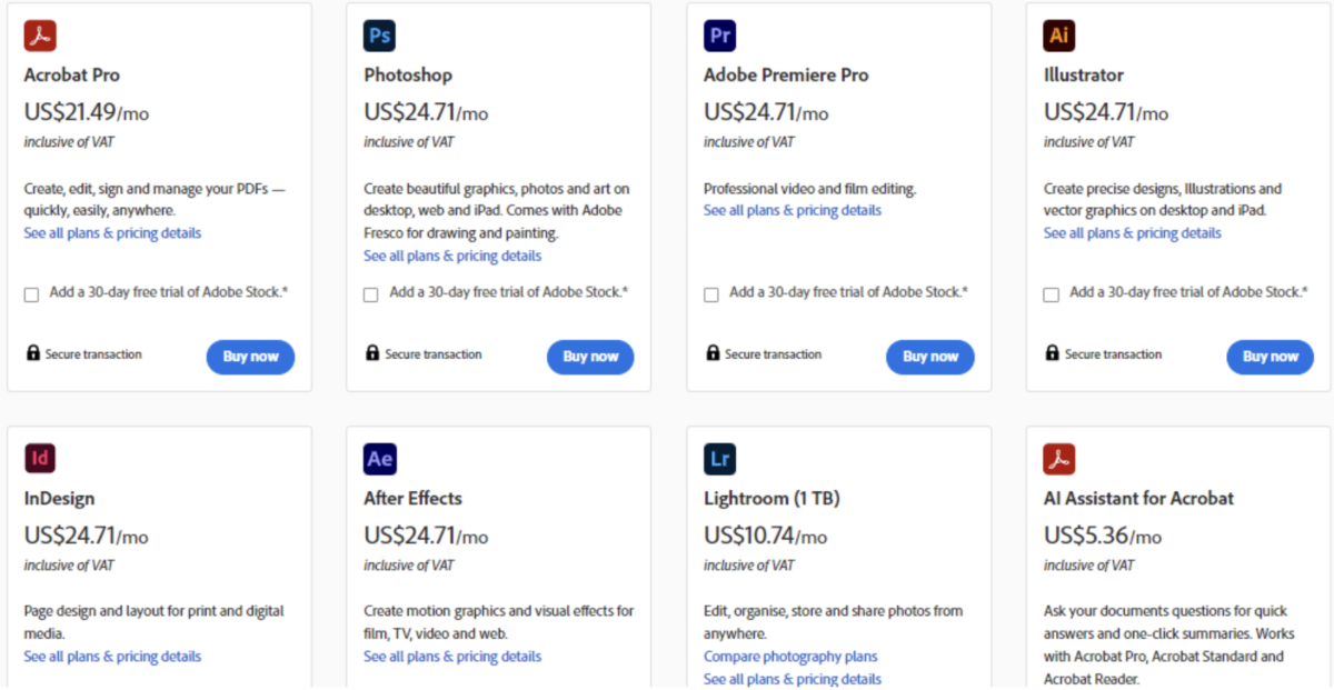 stripe adobe subscribtion plans